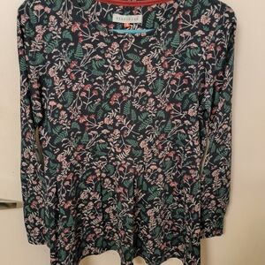 Branded Navy Floral Long-Sleeve Peplum Tee